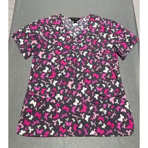 Zoe + Chloe Pink Ribbon Butterfly Breast Cancer Awareness Scrub Top Z14202 S